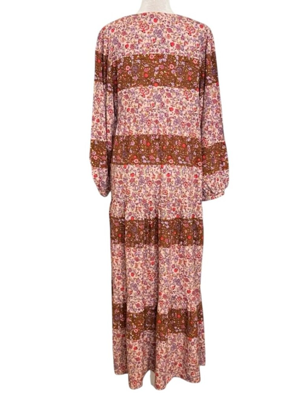 Southern Cotton Floral Boho Maxi Dress Medium Pink Brown Tiered Prairie Cottagec - Picture 3 of 8